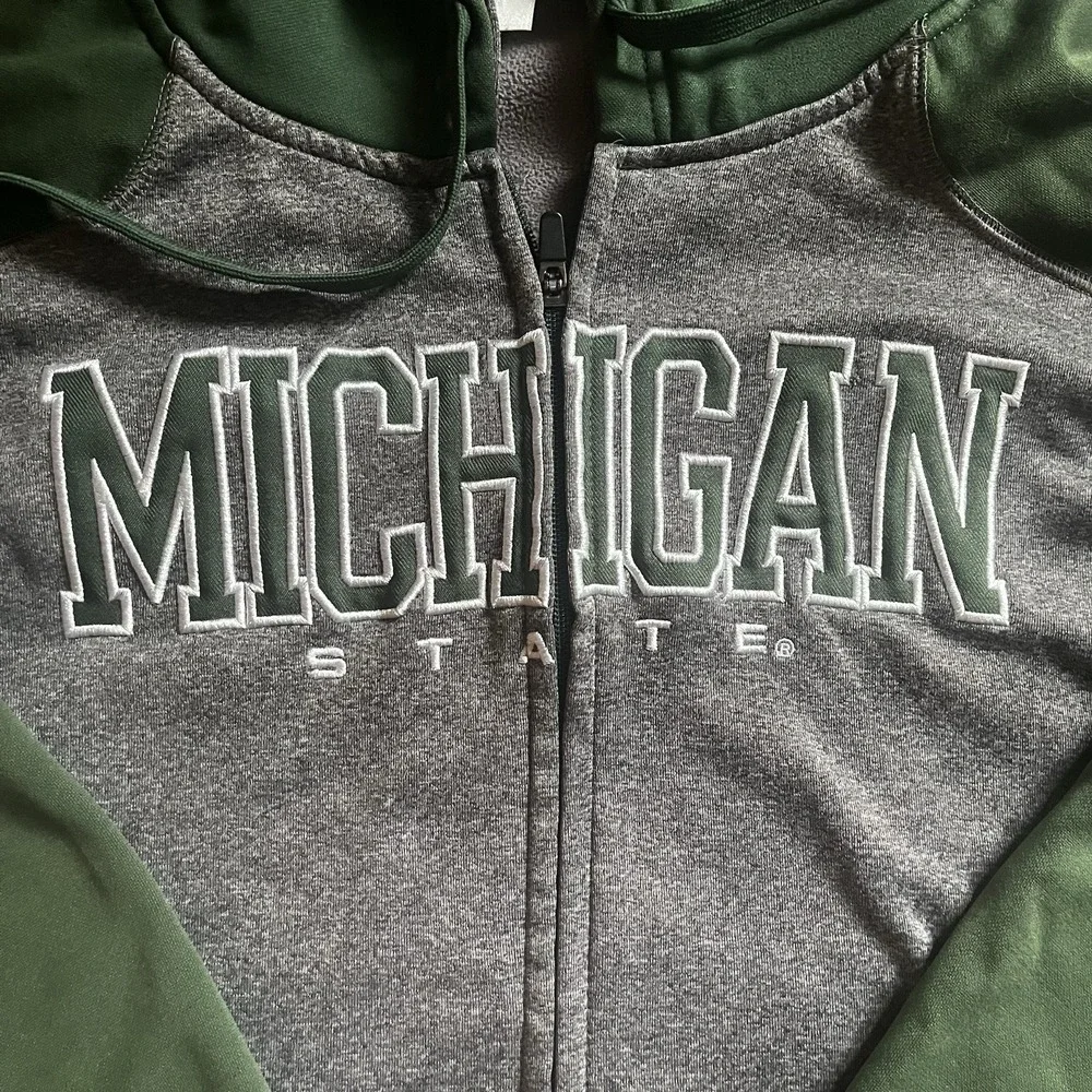 Knights Apparel Michigan State Spartans Mens 2XL Full Zip Hoodie Gray Green FLAW - Picture 5 of 16